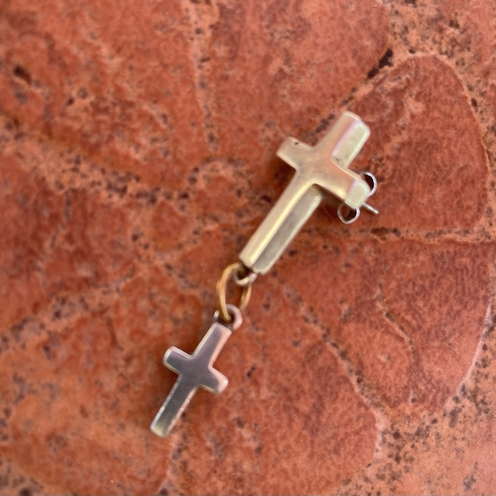 Sterling Silver Pierced Dangle Cross Earring - Picture 9 of 9